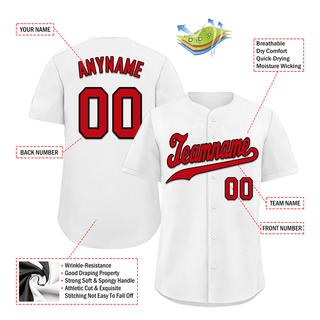 Unique Gift,Custom White Classic Style Red Personalized Authentic Baseball Jersey BSBJ01-bd0fad9