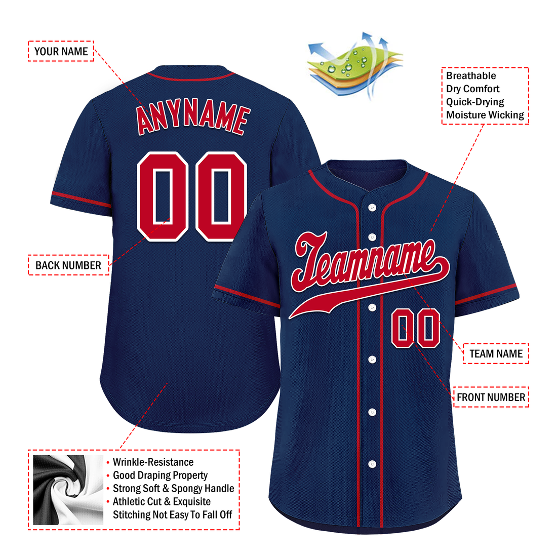 Unique Gift,Custom Blue Classic Style Red Personalized Authentic Baseball Jersey BSBJ01-bd0faca