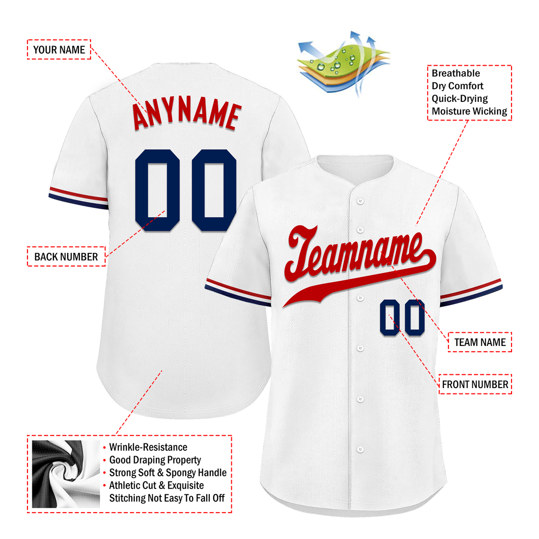 Unique Gift,Custom White Classic Style Red Personalized Authentic Baseball Jersey BSBJ01-bd0faaa