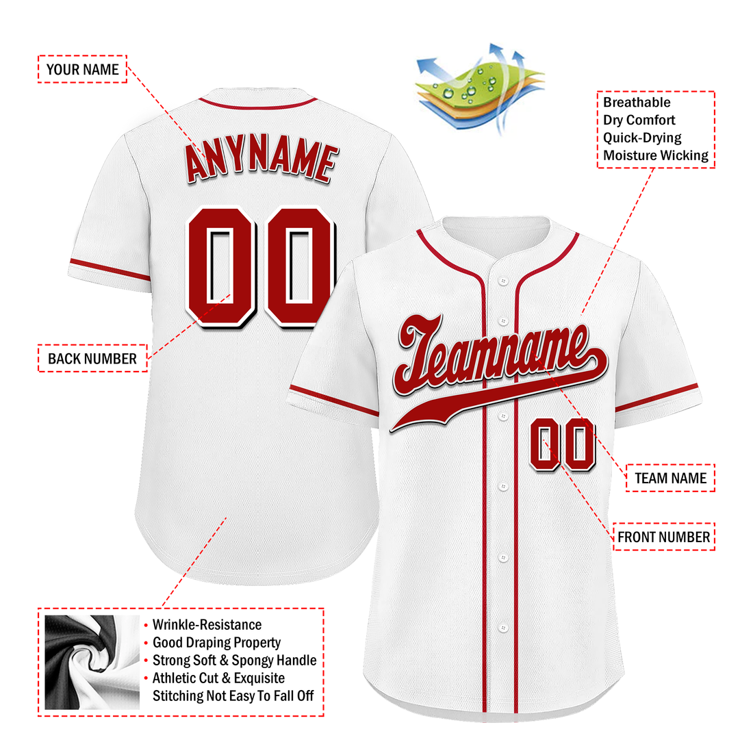 Unique Gift,Custom White Classic Style Red Personalized Authentic Baseball Jersey BSBJ01-bd0fade