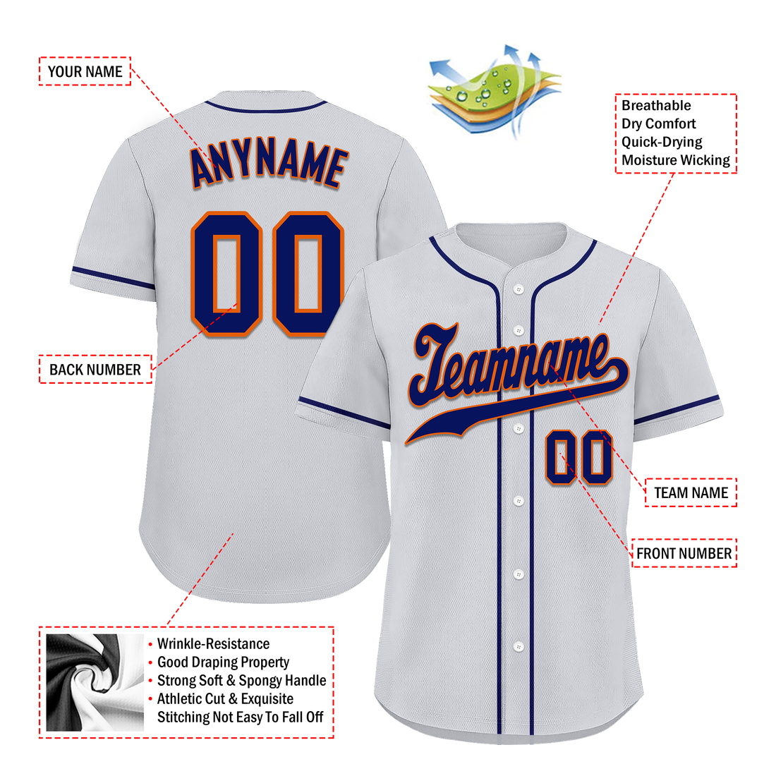 Unique Gift,Custom Grey Classic Style Blue Personalized Authentic Baseball Jersey BSBJ01-bd0fabb