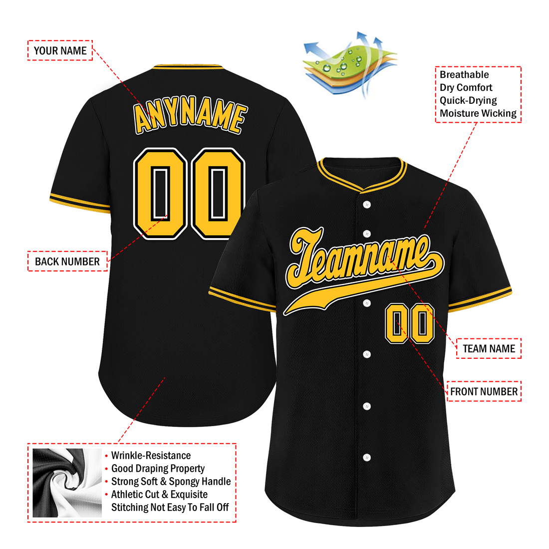 Unique Gift,Custom Black Classic Style Yellow Personalized Authentic Baseball Jersey BSBJ01-bd0fad7