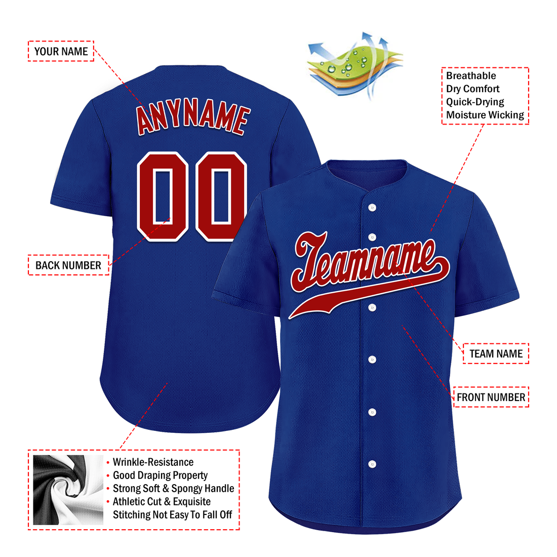 Unique Gift,Custom Blue Classic Style Red Personalized Authentic Baseball Jersey BSBJ01-bd0fadd