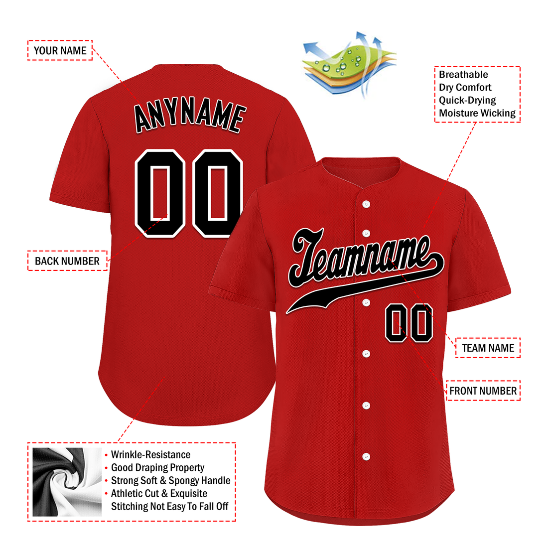 Unique Gift,Custom Red Classic Style Black Personalized Authentic Baseball Jersey BSBJ01-bd0fa09