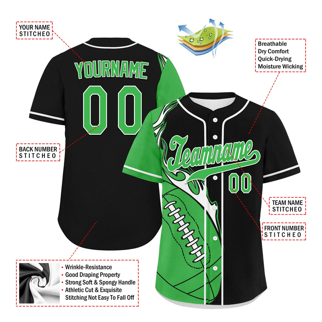 Custom Black Green Classic Style Personalized Authentic Baseball Jersey UN002-D0b0a00-a