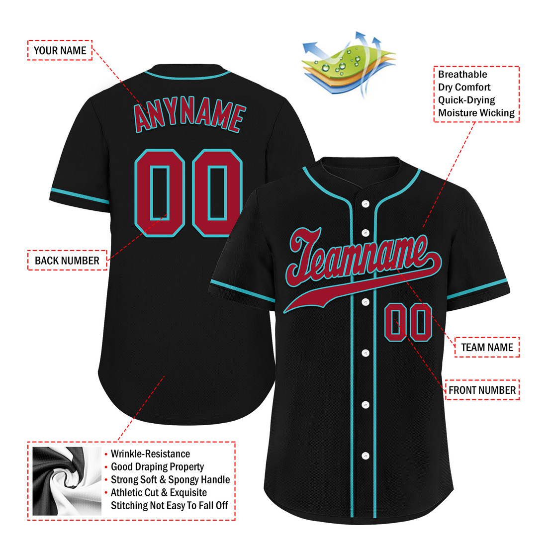 Unique Gift,Custom Black Classic Style Red Personalized Authentic Baseball Jersey BSBJ01-bd0faec