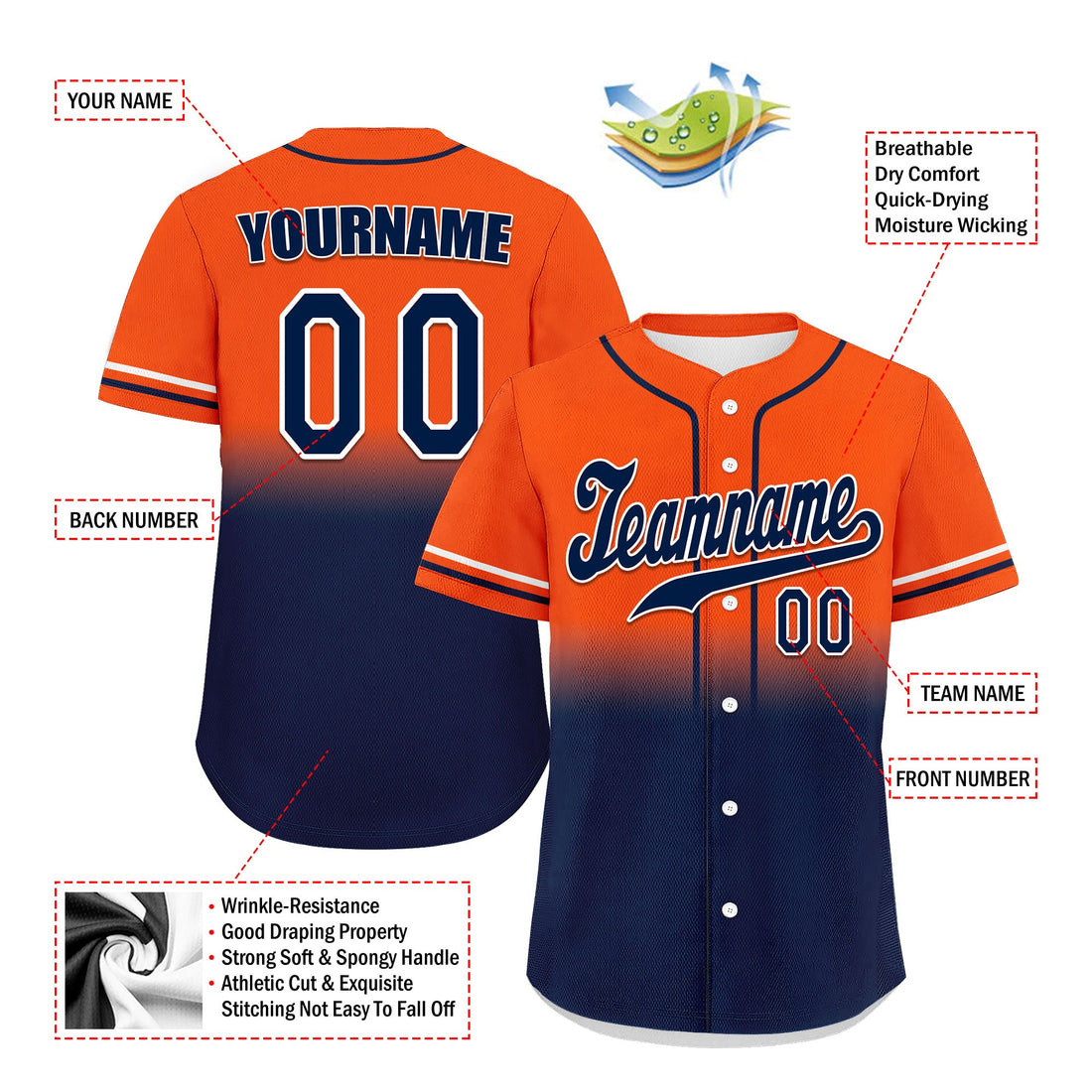 Luxury Gifts,Custom Orange Blue Fade Fashion Personalized Authentic Baseball Jersey UN002-bd0b007b-ae