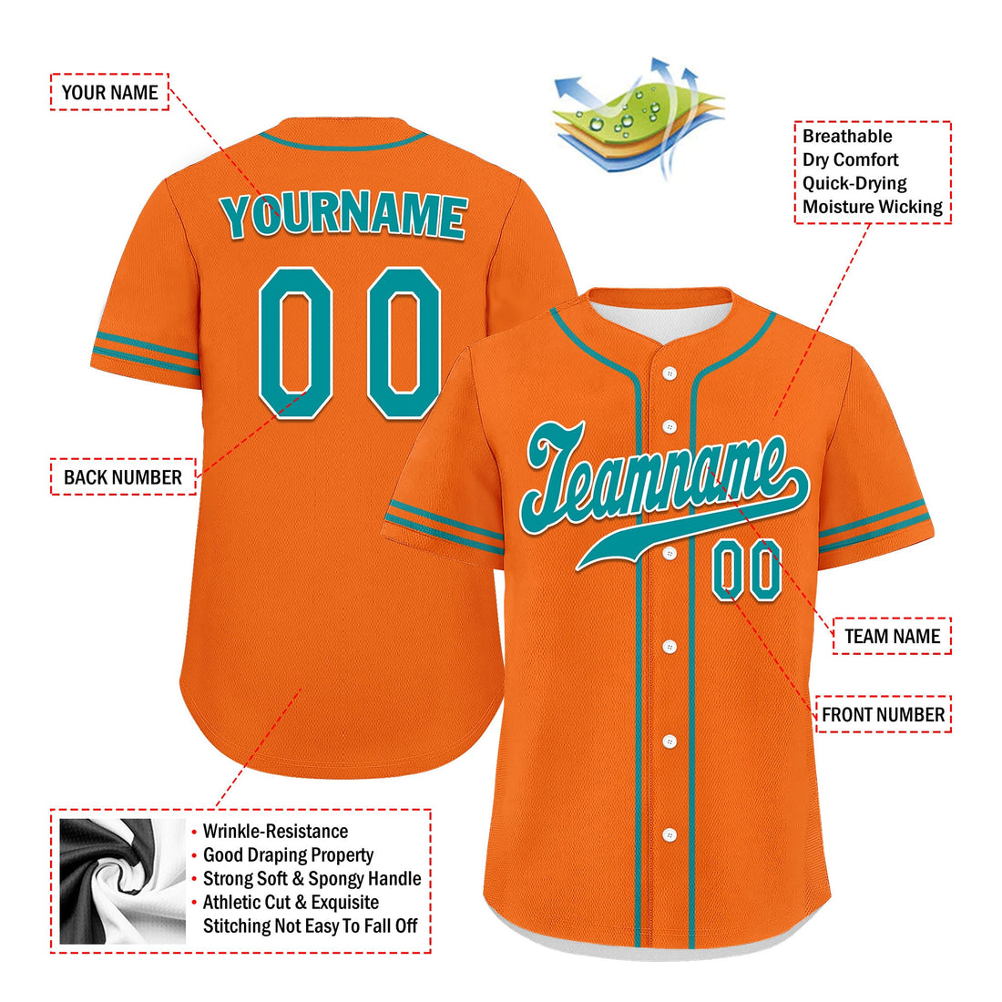 Unique Gift,Custom Orange Classic Style Cyan Personalized Authentic Baseball Jersey UN002-bd0b00d8-e