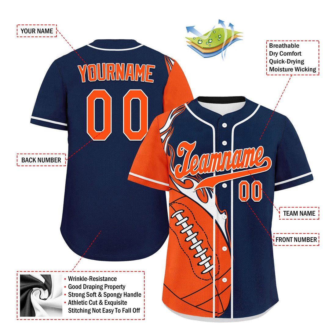 Client Gifts,Custom Blue Orange Classic Style Personalized Authentic Baseball Jersey UN002-D0b0a00-a0