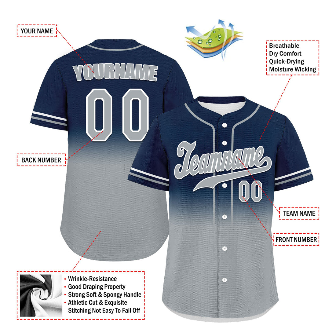 Luxury Gifts,Custom Black Grey Fade Fashion Personalized Authentic Baseball Jersey UN002-bd0b007b-ad