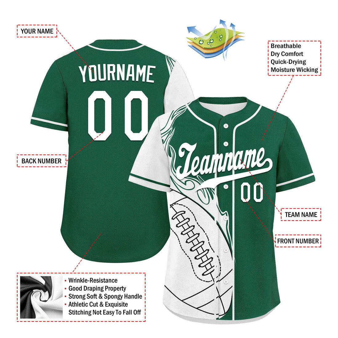 Custom Green White Classic Style Personalized Authentic Baseball Jersey UN002-D0b0a00-b0
