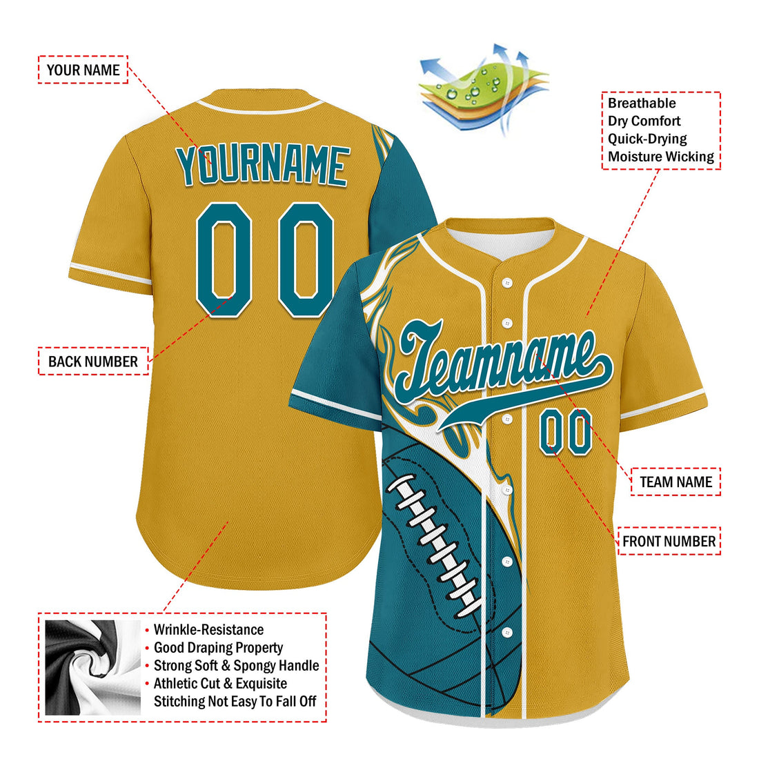 Client Gifts,Custom Yellow Cyan Classic Style Personalized Authentic Baseball Jersey UN002-D0b0a00-af