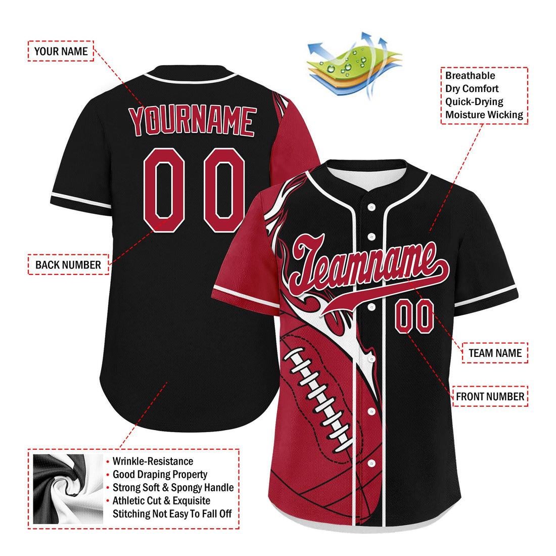 Client Gifts,Custom Black Red Classic Style Personalized Authentic Baseball Jersey UN002-D0b0a00-d