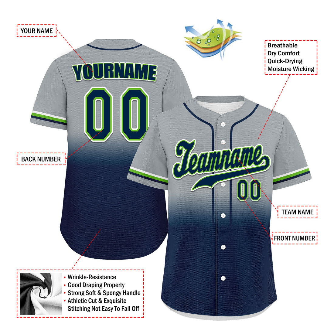 Luxury Gifts,Custom Grey Black Fade Fashion Personalized Authentic Baseball Jersey UN002-bd0b007b-ac