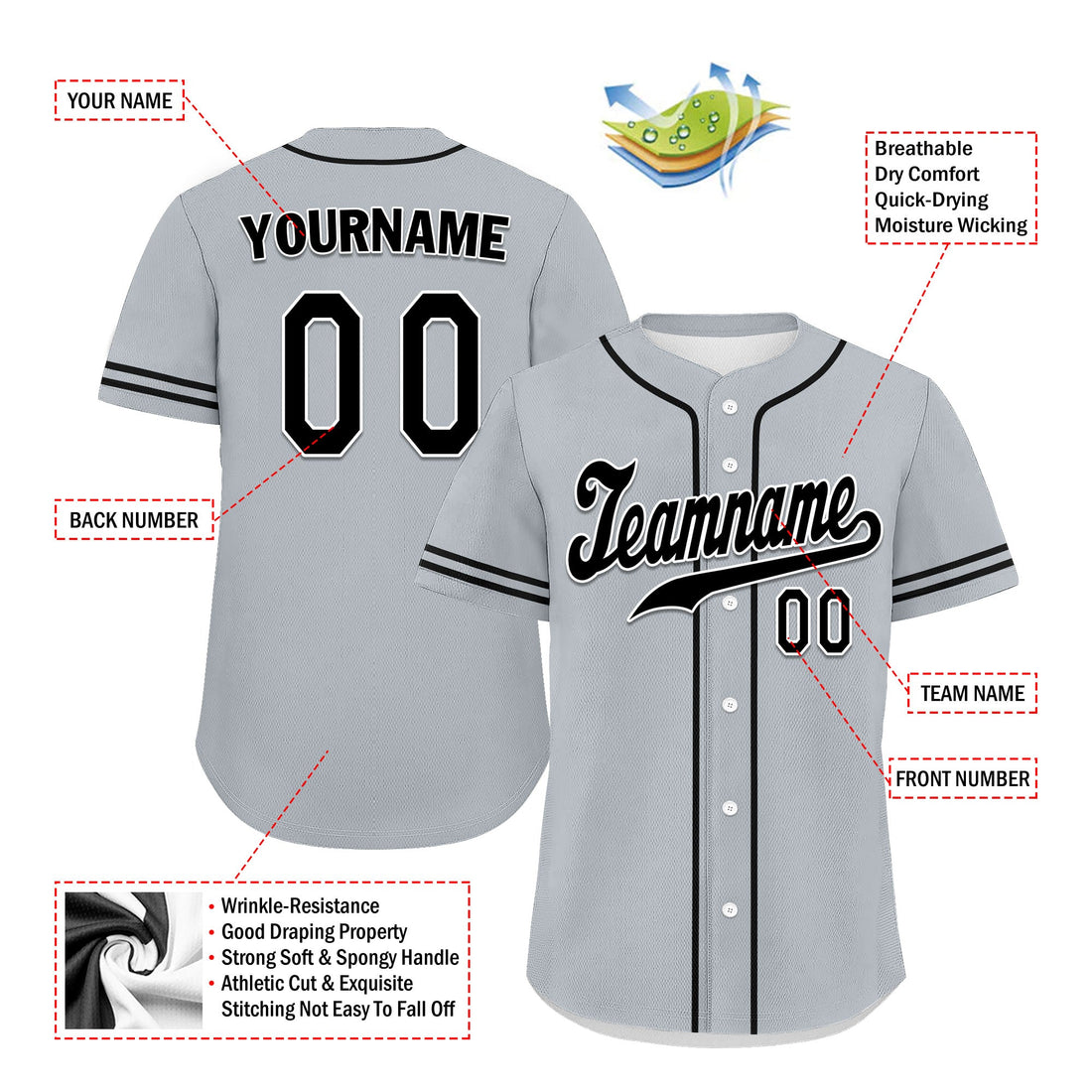 Unique Gift,Custom Grey Classic Style Black Personalized Authentic Baseball Jersey UN002-bd0b00d8-d