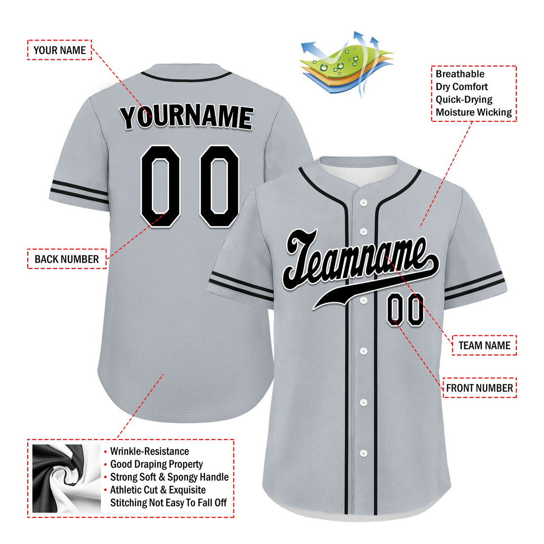 Custom Grey Classic Style Black Personalized Authentic Baseball Jersey UN002-bd0b00d8-d