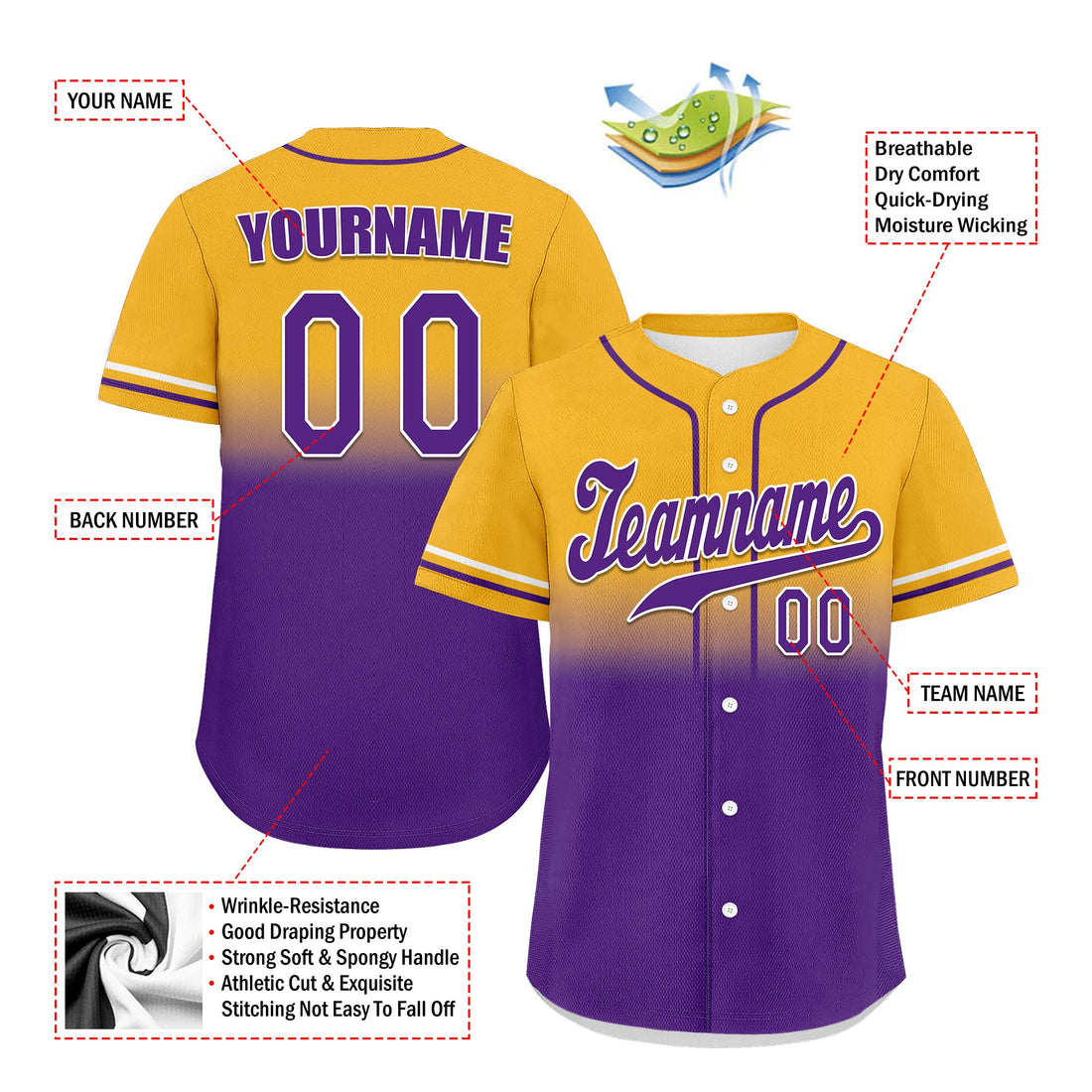 Luxury Gifts,Custom Yellow Purple Fade Fashion Personalized Authentic Baseball Jersey UN002-bd0b007b-7