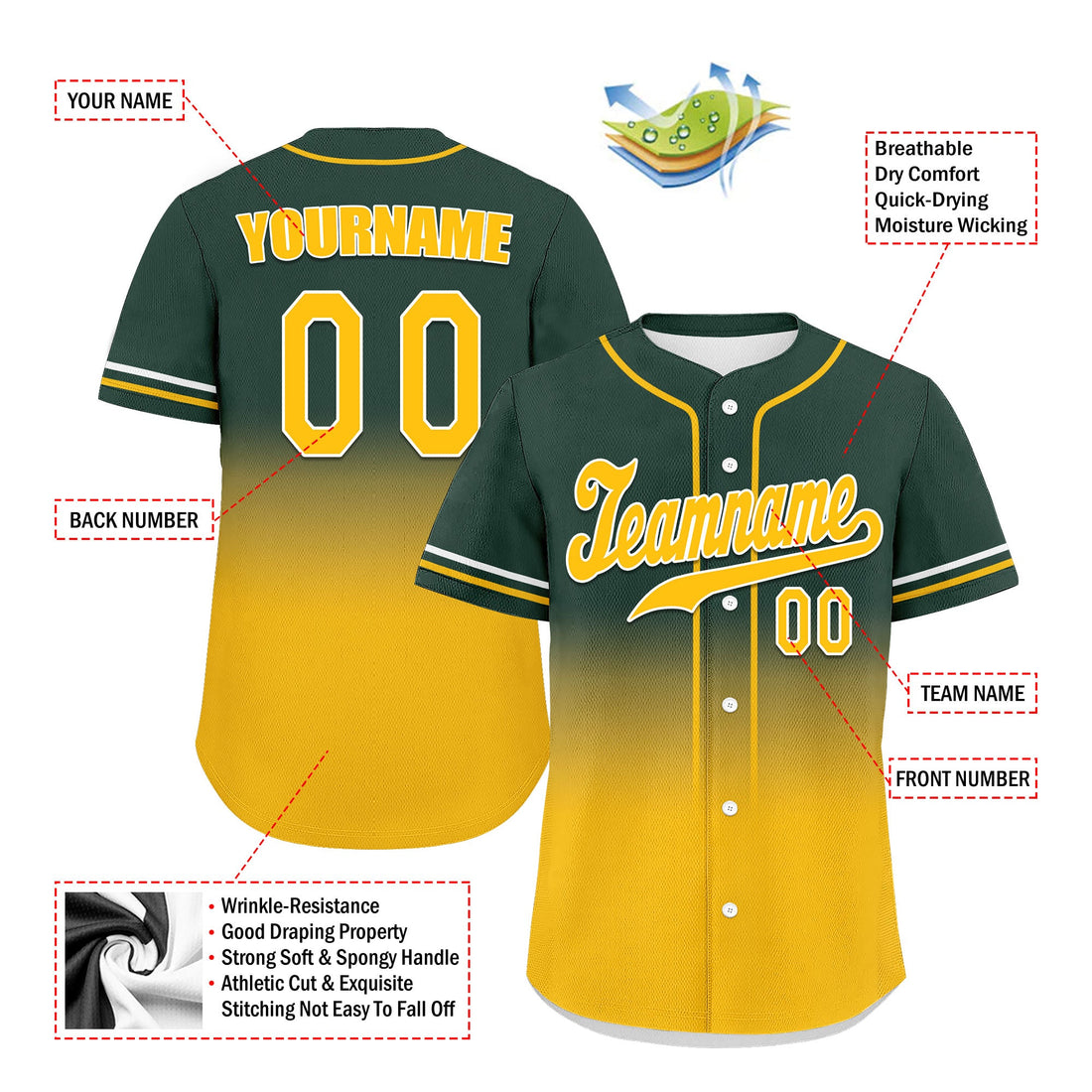 Luxury Gifts,Custom Green Yellow Fade Fashion Personalized Authentic Baseball Jersey UN002-bd0b007b-ab