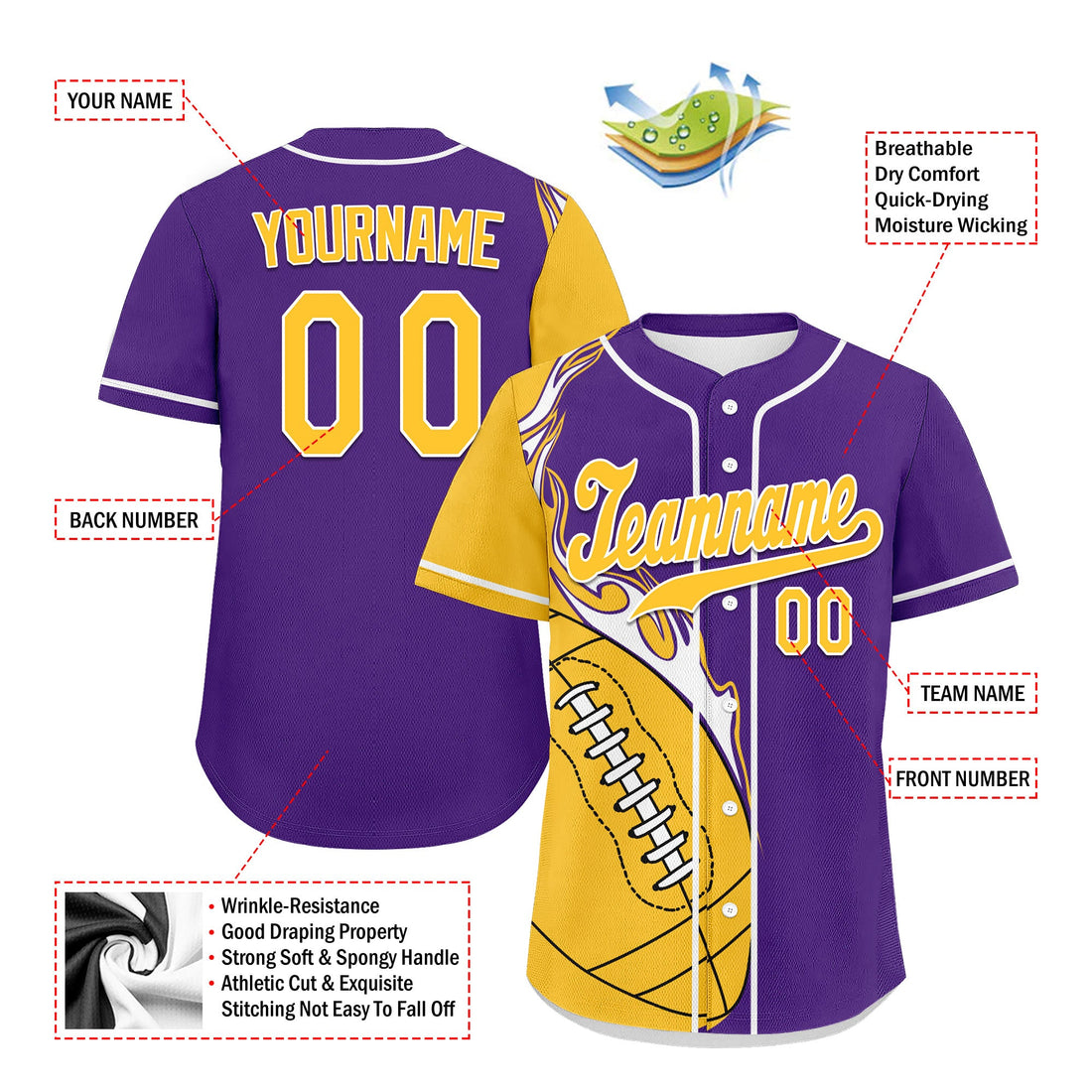 Custom Purple Yellow Classic Style Personalized Authentic Baseball Jersey UN002-D0b0a00-a7