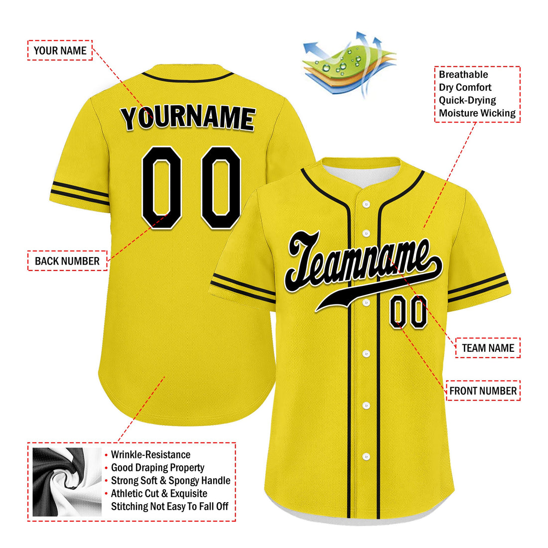 Unique Gift,Custom Yellow Classic Style Black Personalized Authentic Baseball Jersey UN002-bd0b00d8-b7