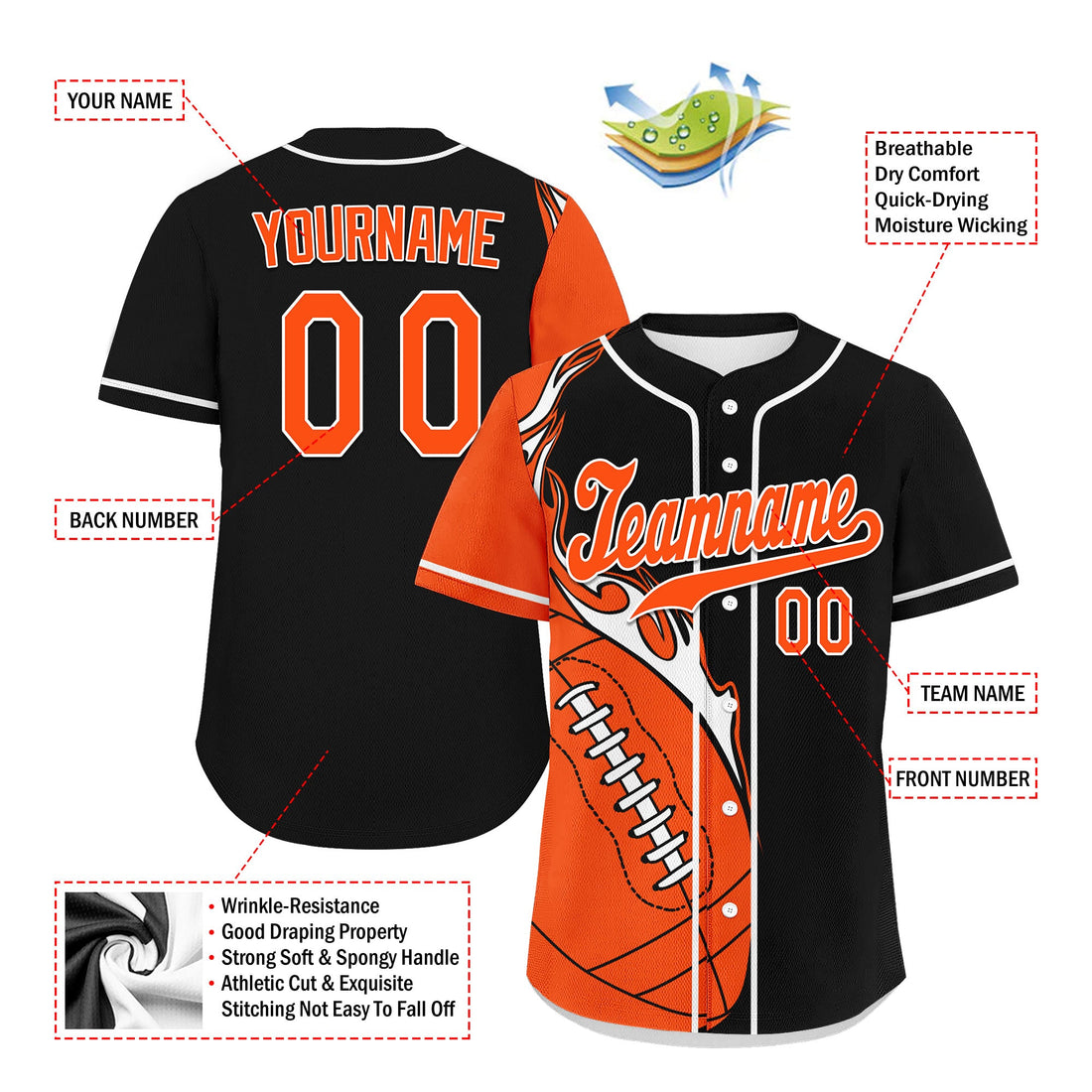 Custom Black Orange Classic Style Personalized Authentic Baseball Jersey UN002-D0b0a00-7