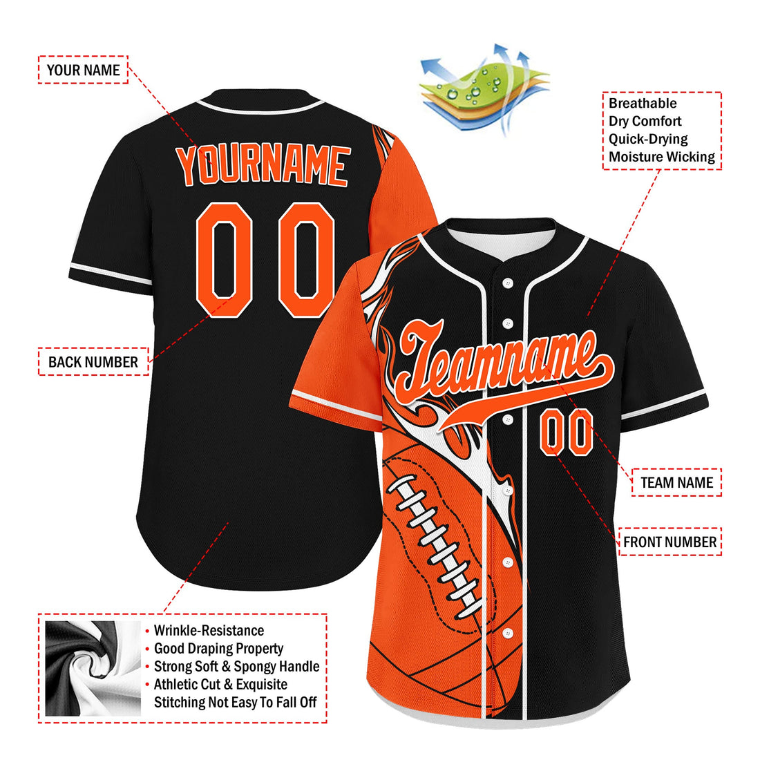 Client Gifts,Custom Black Orange Classic Style Personalized Authentic Baseball Jersey UN002-D0b0a00-7