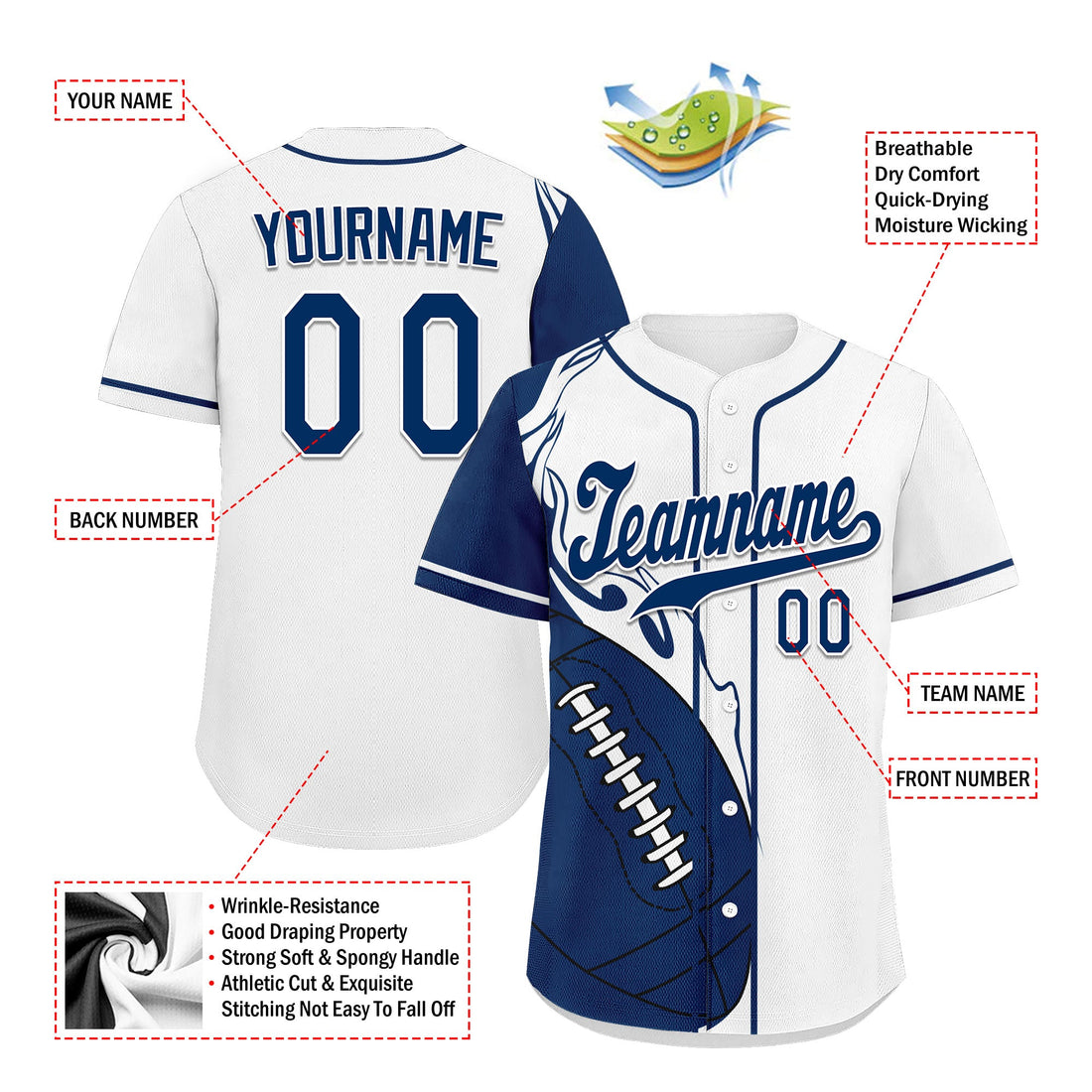 Client Gifts,Custom White Blue Classic Style Personalized Authentic Baseball Jersey UN002-D0b0a00-ad