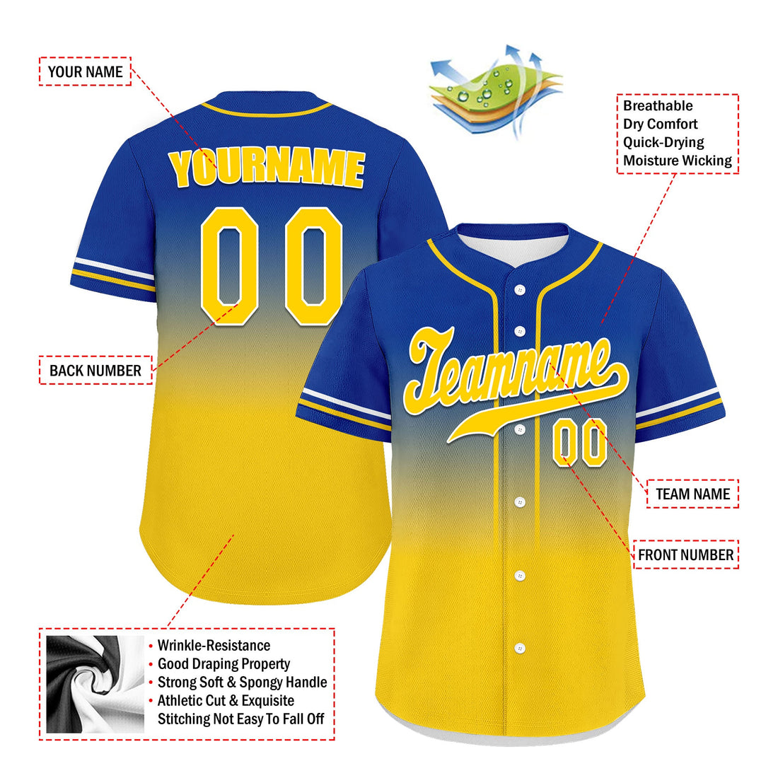 Luxury Gifts,Custom Blue Yellow Fade Fashion Personalized Authentic Baseball Jersey UN002-bd0b007b-a0
