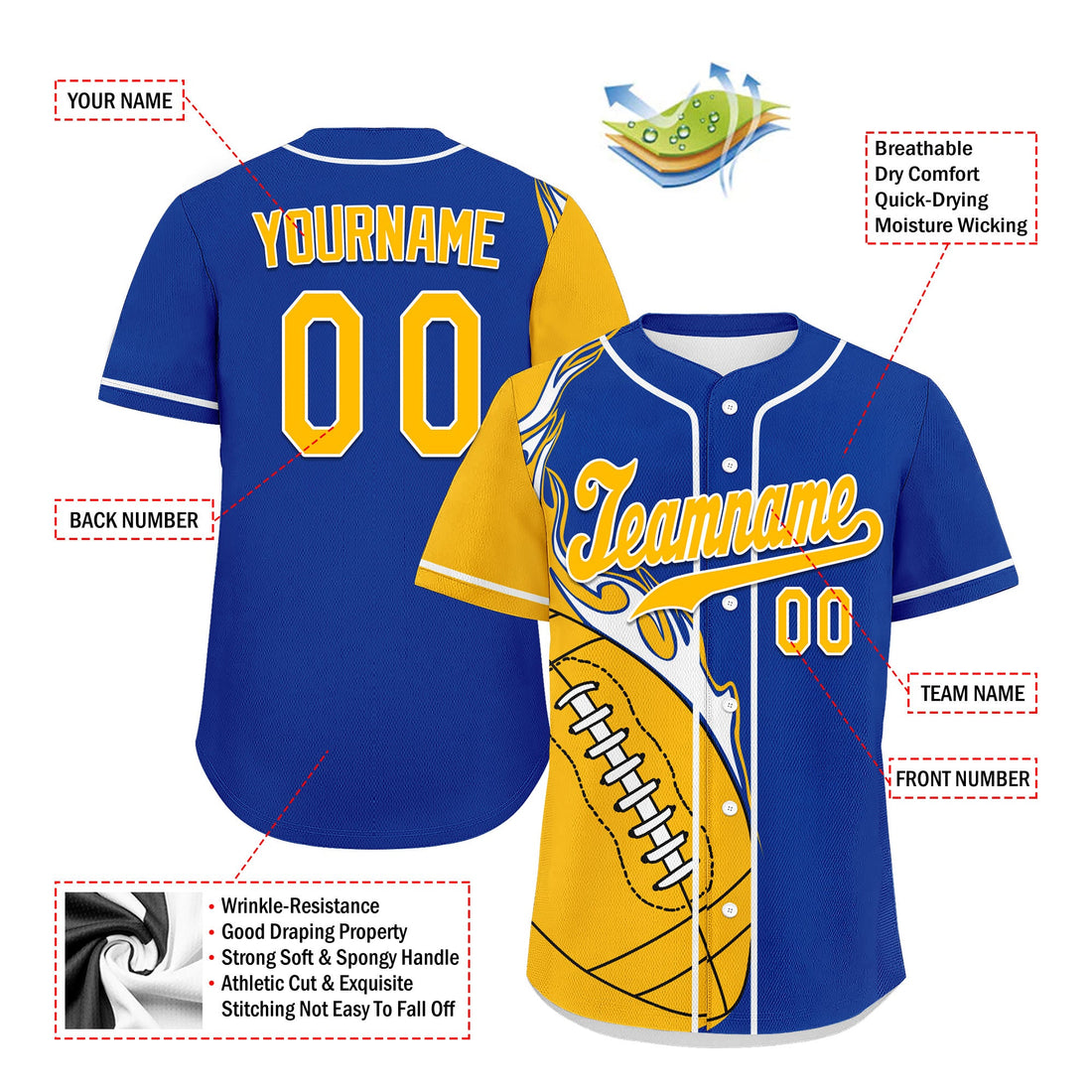 Client Gifts,Custom Blue Yellow Classic Style Personalized Authentic Baseball Jersey UN002-D0b0a00-ae