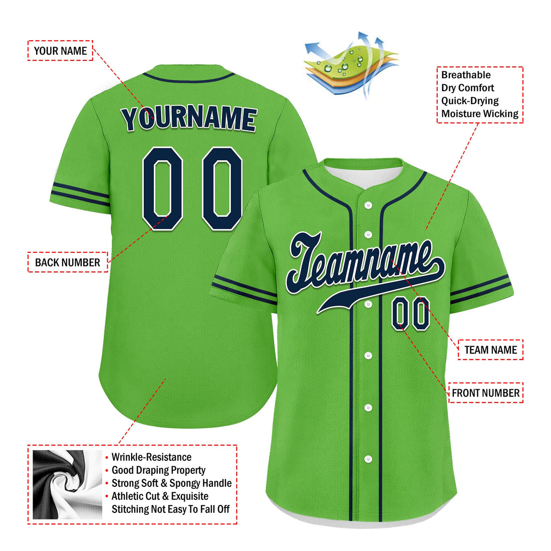 Unique Gift,Custom Green Classic Style Blue Personalized Authentic Baseball Jersey UN002-bd0b00d8-ae