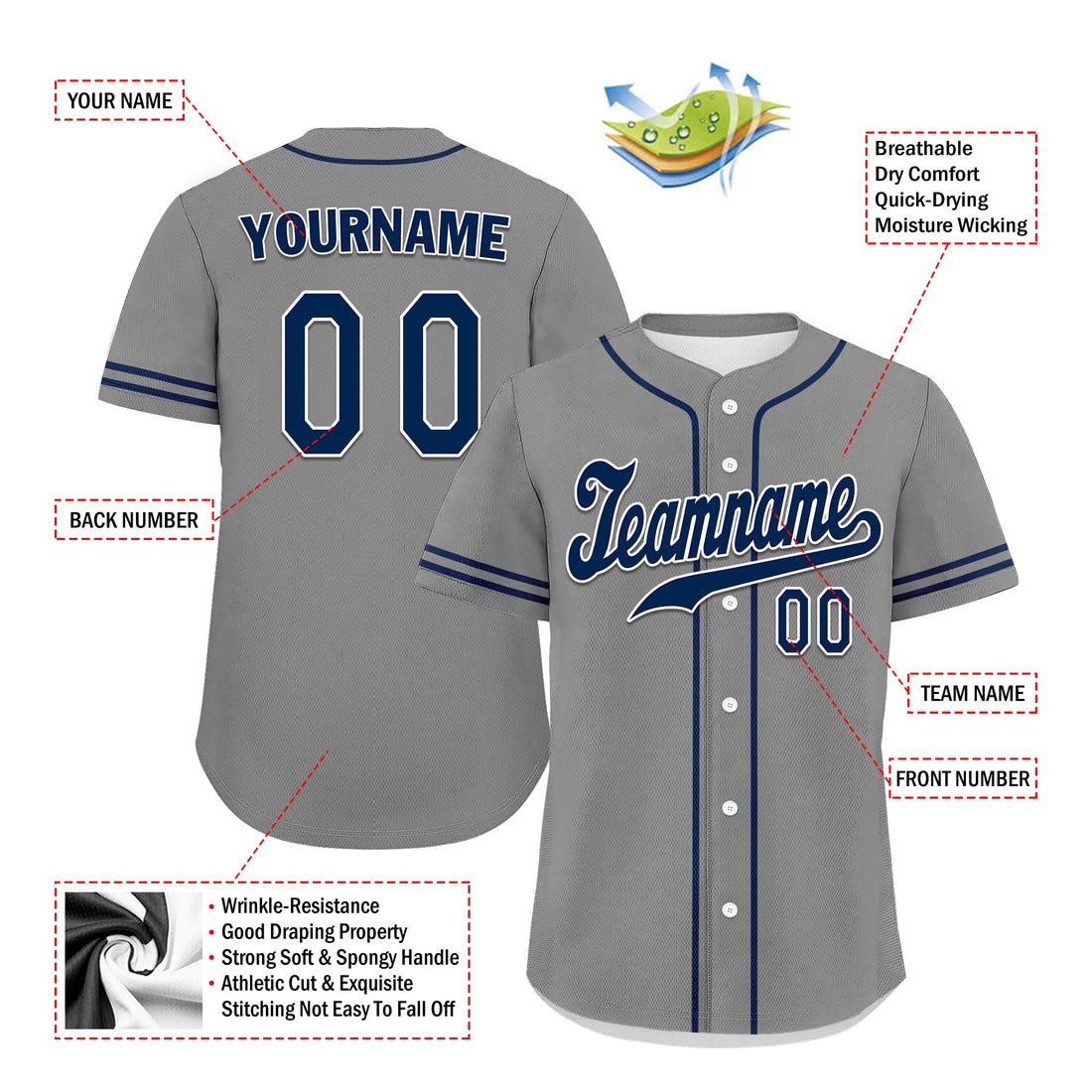 Custom Grey Classic Style Blue Personalized Authentic Baseball Jersey UN002-bd0b00d8-ac
