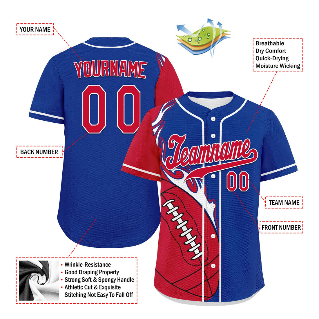 Client Gifts,Custom Blue Red Classic Style Personalized Authentic Baseball Jersey UN002-D0b0a00-e