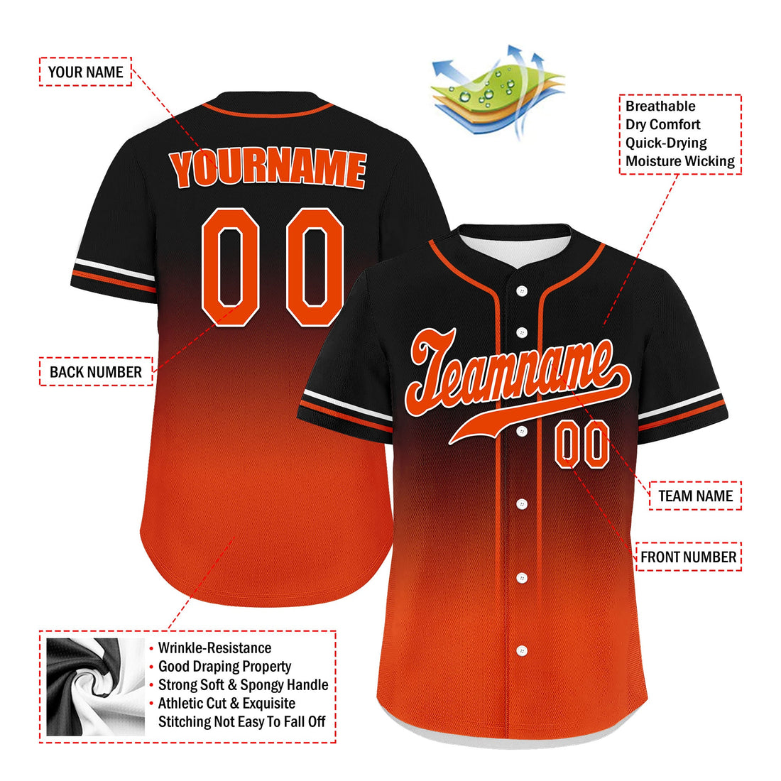 Luxury Gifts,Custom Black Orange Fade Fashion Personalized Authentic Baseball Jersey UN002-bd0b007b-a