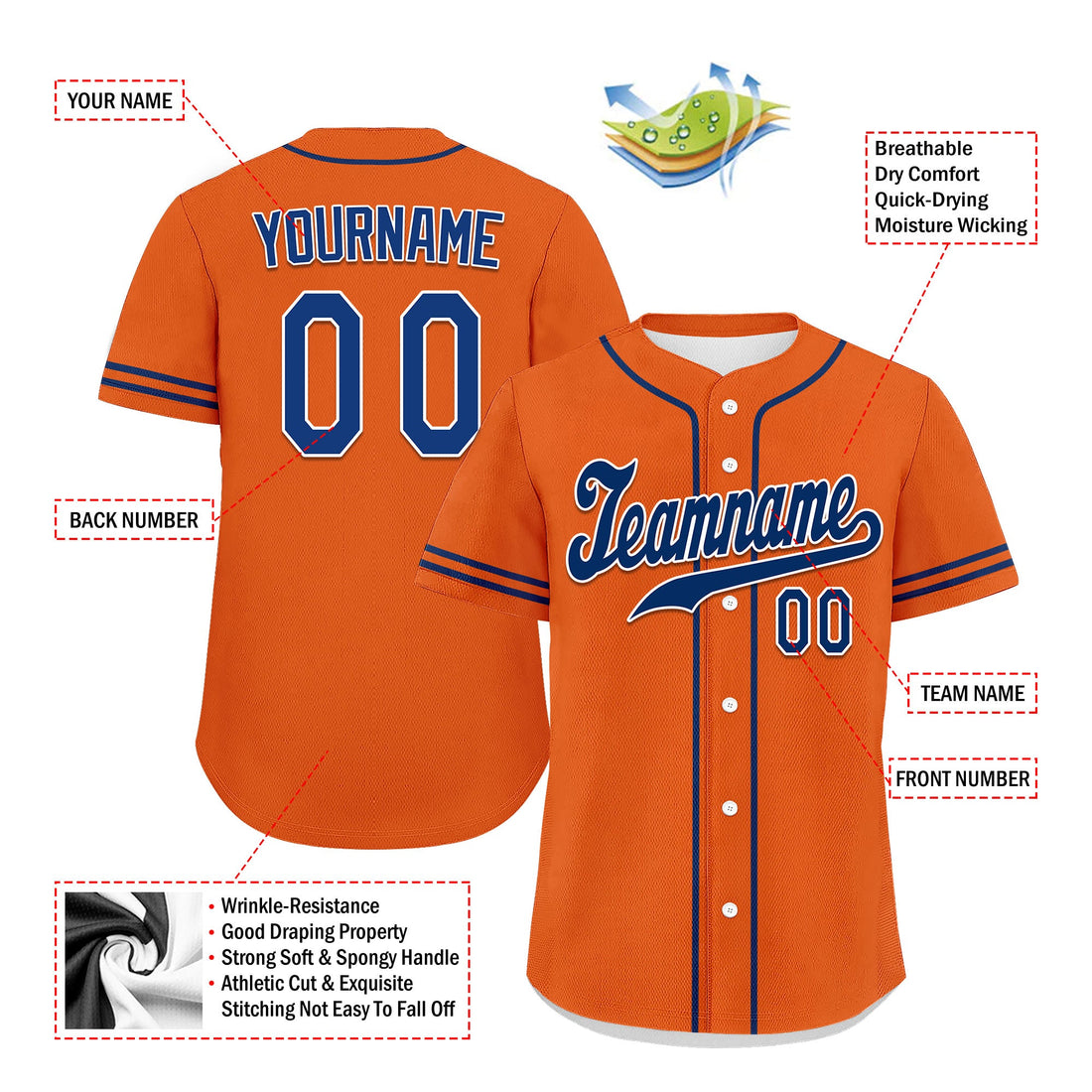 Unique Gift,Custom Orange Classic Style Blue Personalized Authentic Baseball Jersey UN002-bd0b00d8-a