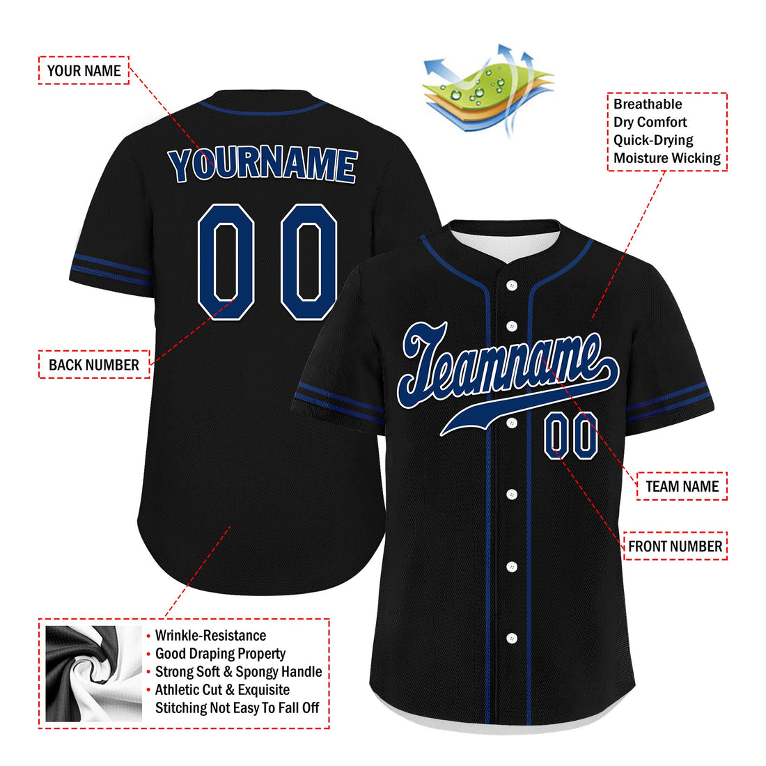 Custom Black Classic Style Blue Personalized Authentic Baseball Jersey UN002-bd0b00d8-bd