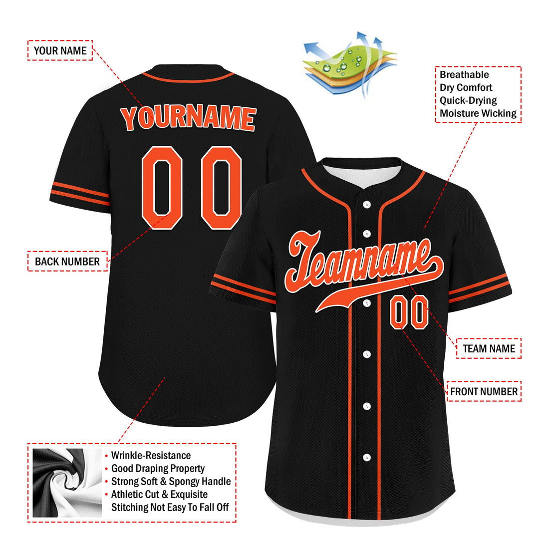 Custom Black Classic Style Orange Personalized Authentic Baseball Jersey UN002-bd0b00d8-b9