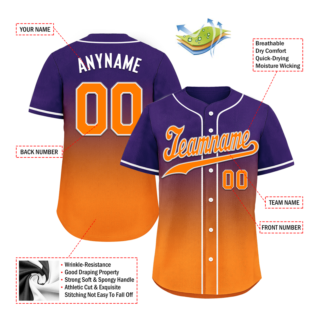 Corporate Gifts,Custom Purple Orange Fade Fashion Personalized Authentic Baseball Jersey BSBJ01-D0a70de