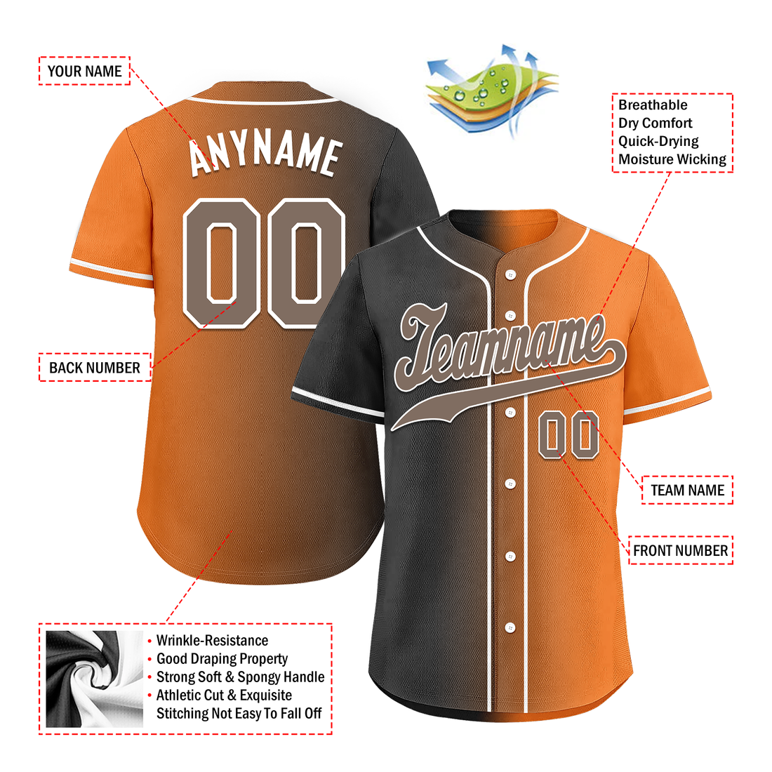 Luxury Gifts,Custom Grey Orange Gradient Fashion Personalized Authentic Baseball Jersey BSBJ01-D0a7097
