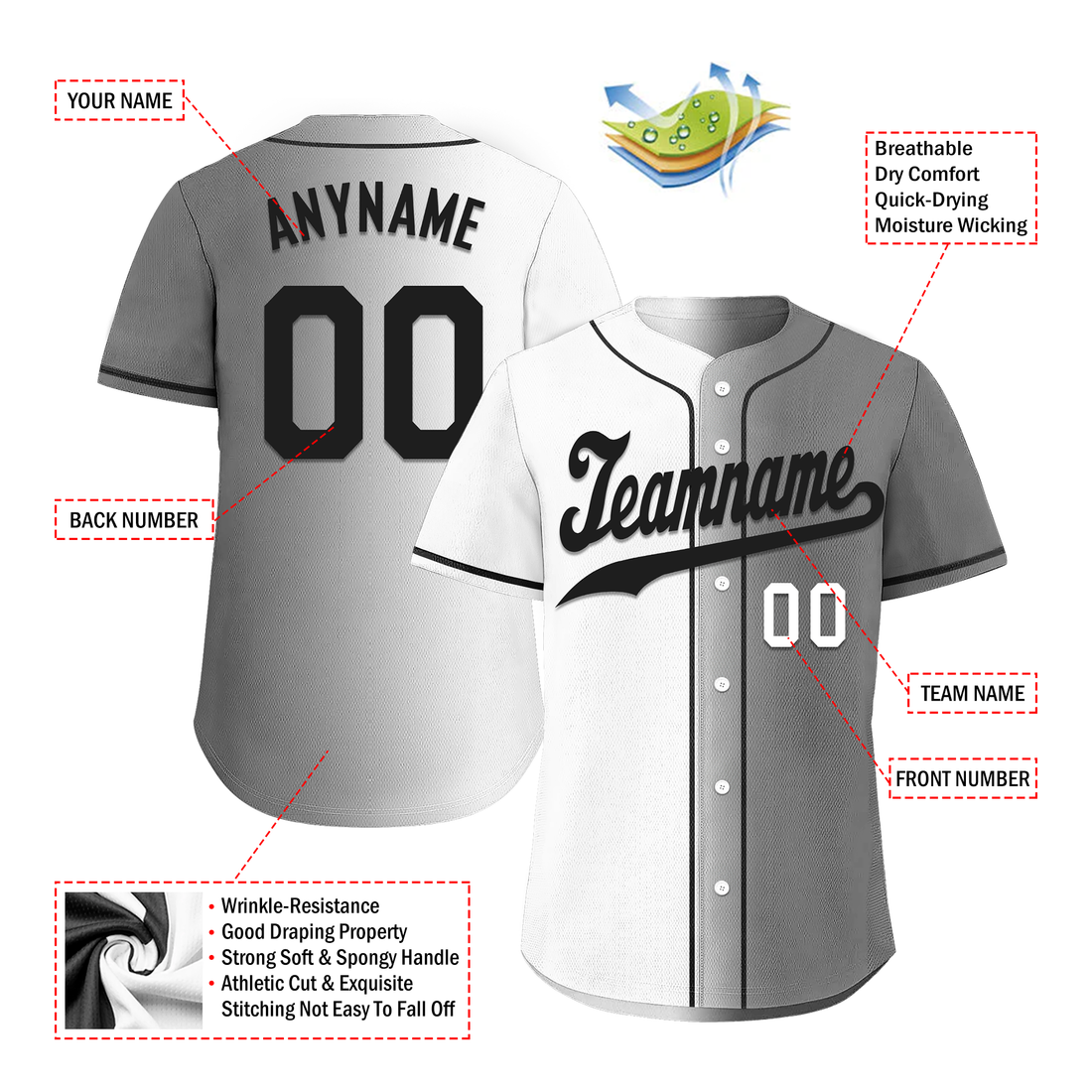 Luxury Gifts,Custom White Grey Gradient Fashion Personalized Authentic Baseball Jersey BSBJ01-D0a7aaf