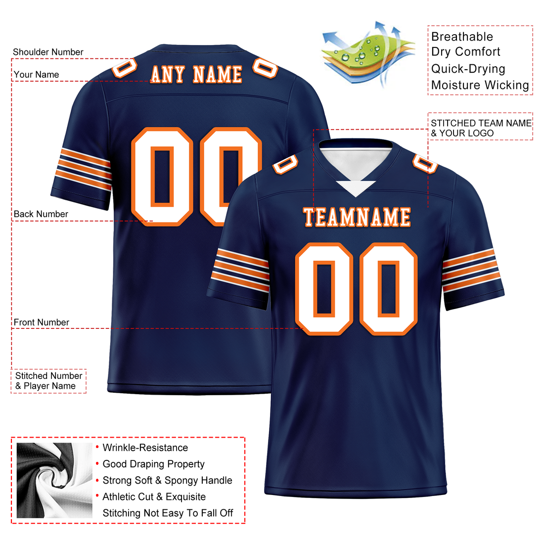 Luxury Gifts,Custom Blue White Classic Style Personalized Authentic Football Jersey FBJ02-bd0a700d