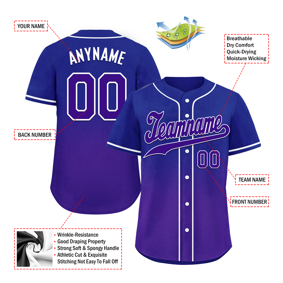 Corporate Gifts,Custom Blue Purple Fade Fashion Personalized Authentic Baseball Jersey BSBJ01-D0a70ea