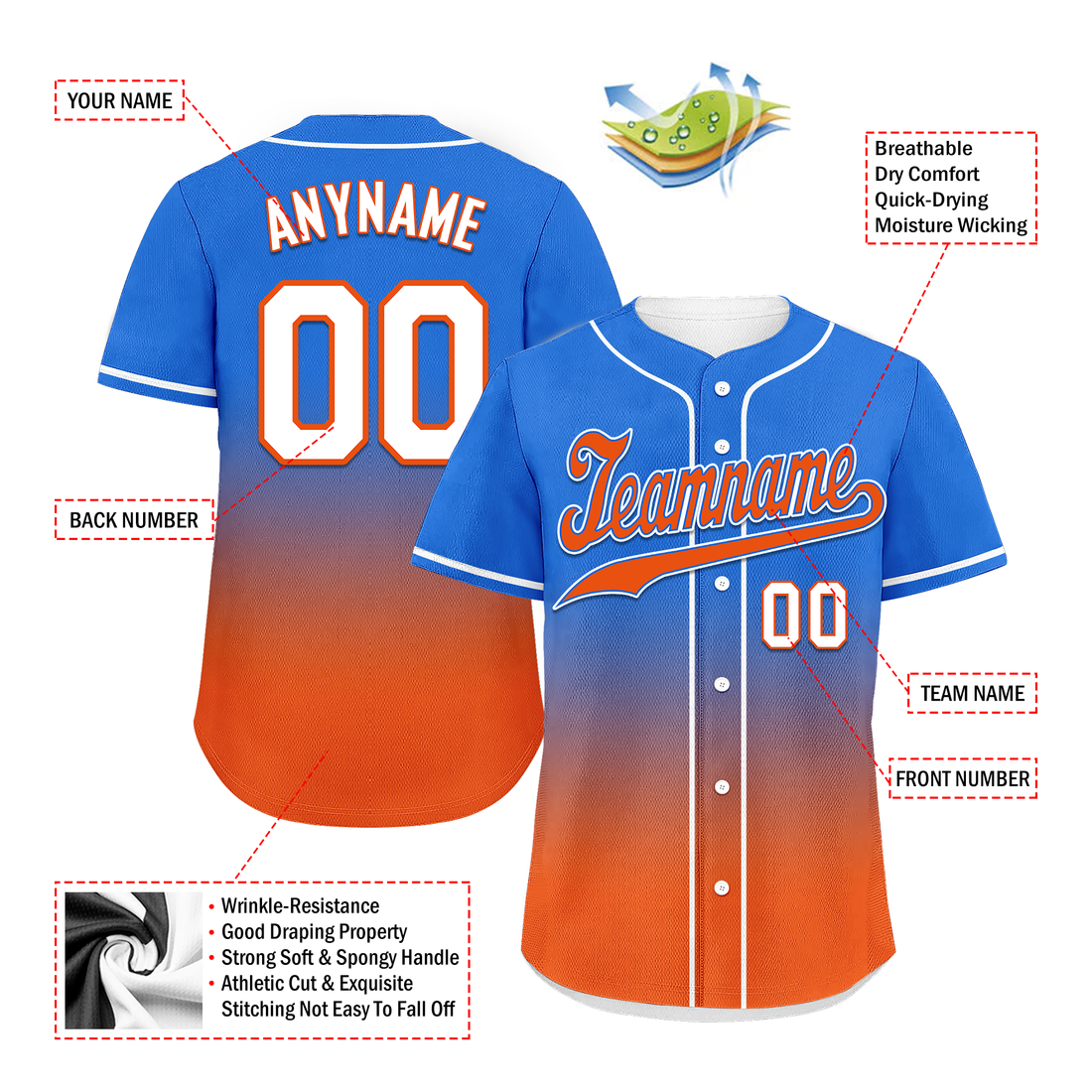 Corporate Gifts,Custom Blue Orange Fade Fashion Personalized Authentic Baseball Jersey BSBJ01-D0a70b7