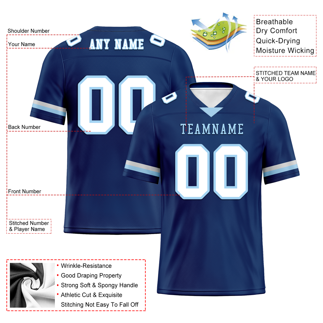 Custom Blue Classic Style Personalized Authentic Football Jersey FBJ02-bd0a70a7