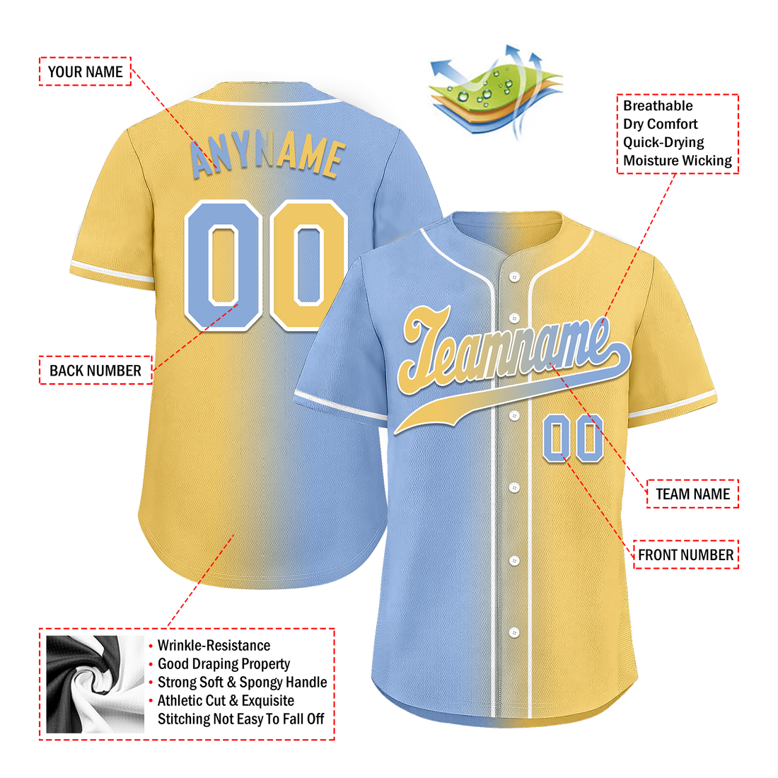 Custom Blue Yellow Gradient Fashion Personalized Authentic Baseball Jersey BSBJ01-D0a7079