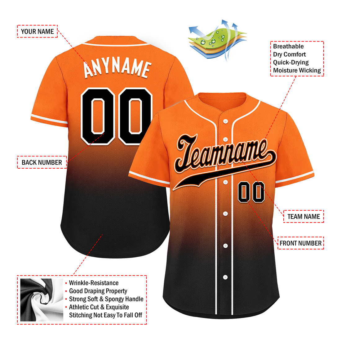 Corporate Gifts,Custom Orange Black Fade Fashion Personalized Authentic Baseball Jersey BSBJ01-D0a70c7