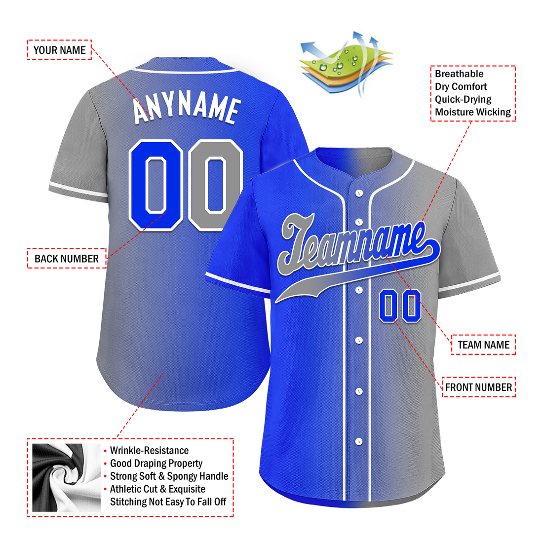 Luxury Gifts,Custom Blue Grey Gradient Fashion Personalized Authentic Baseball Jersey BSBJ01-D0a709a