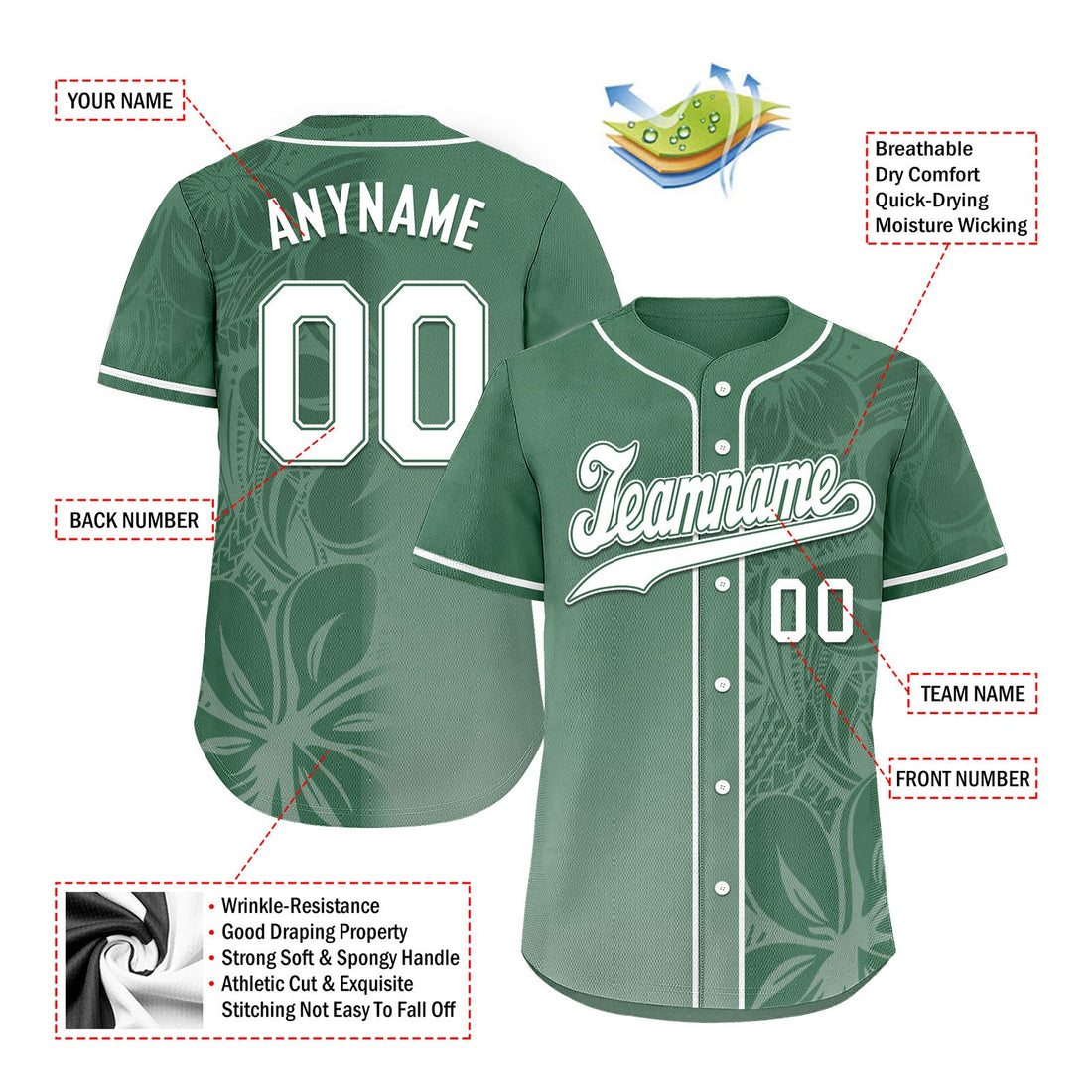 Holiday Gifts,Custom Green Classic Style Personalized Authentic Baseball Jersey BSBJ01-D020160-7