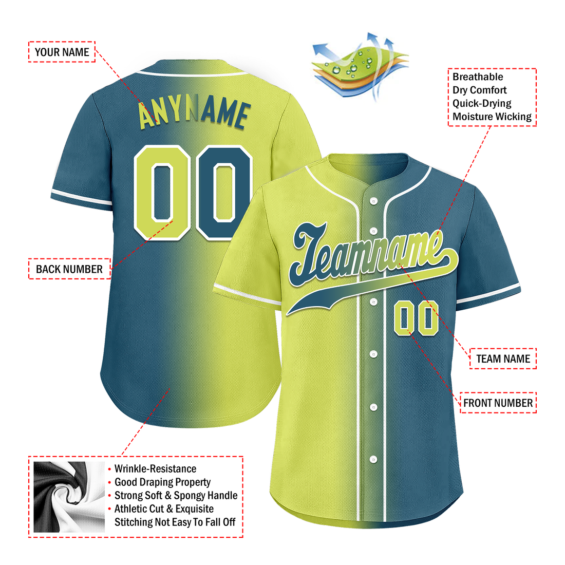 Luxury Gifts,Custom Yellow Green Gradient Fashion Personalized Authentic Baseball Jersey BSBJ01-D0a709d