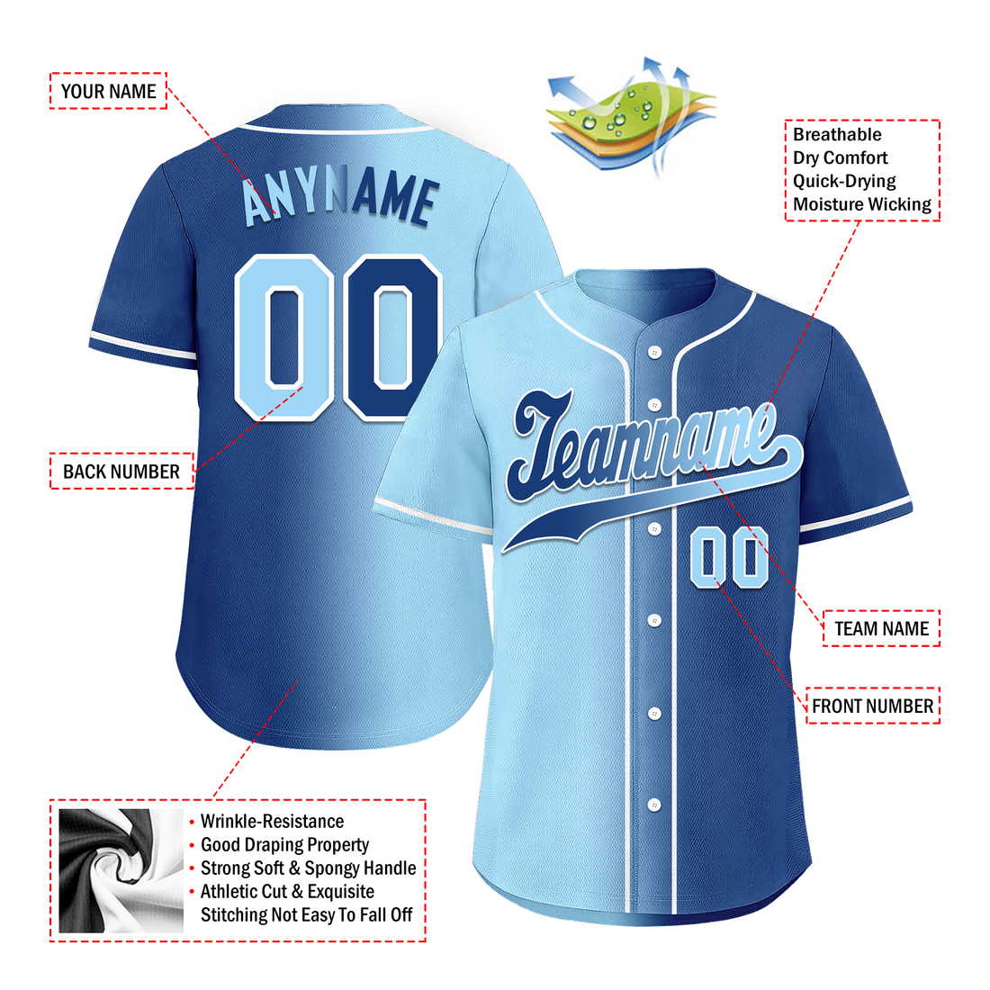 Custom Blue Gradient Fashion Personalized Authentic Baseball Jersey BSBJ01-D0a7078