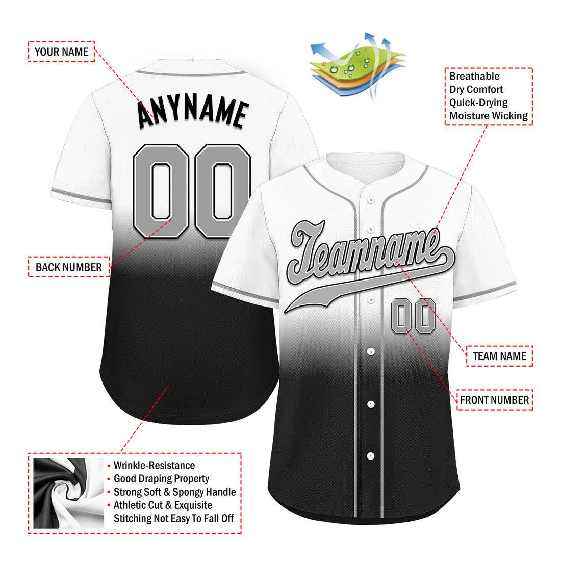 Corporate Gifts,Custom Grey Black Fade Fashion Personalized Authentic Baseball Jersey BSBJ01-D0a70ee